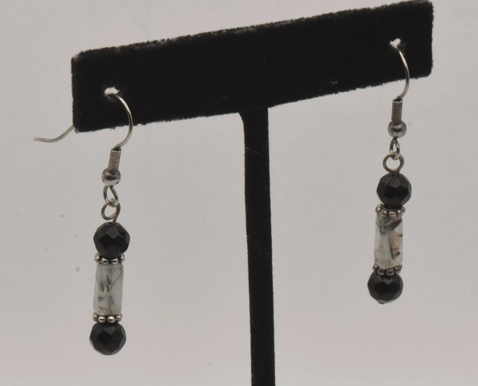 Black Tourmalinated Quartz Dangle Earrings