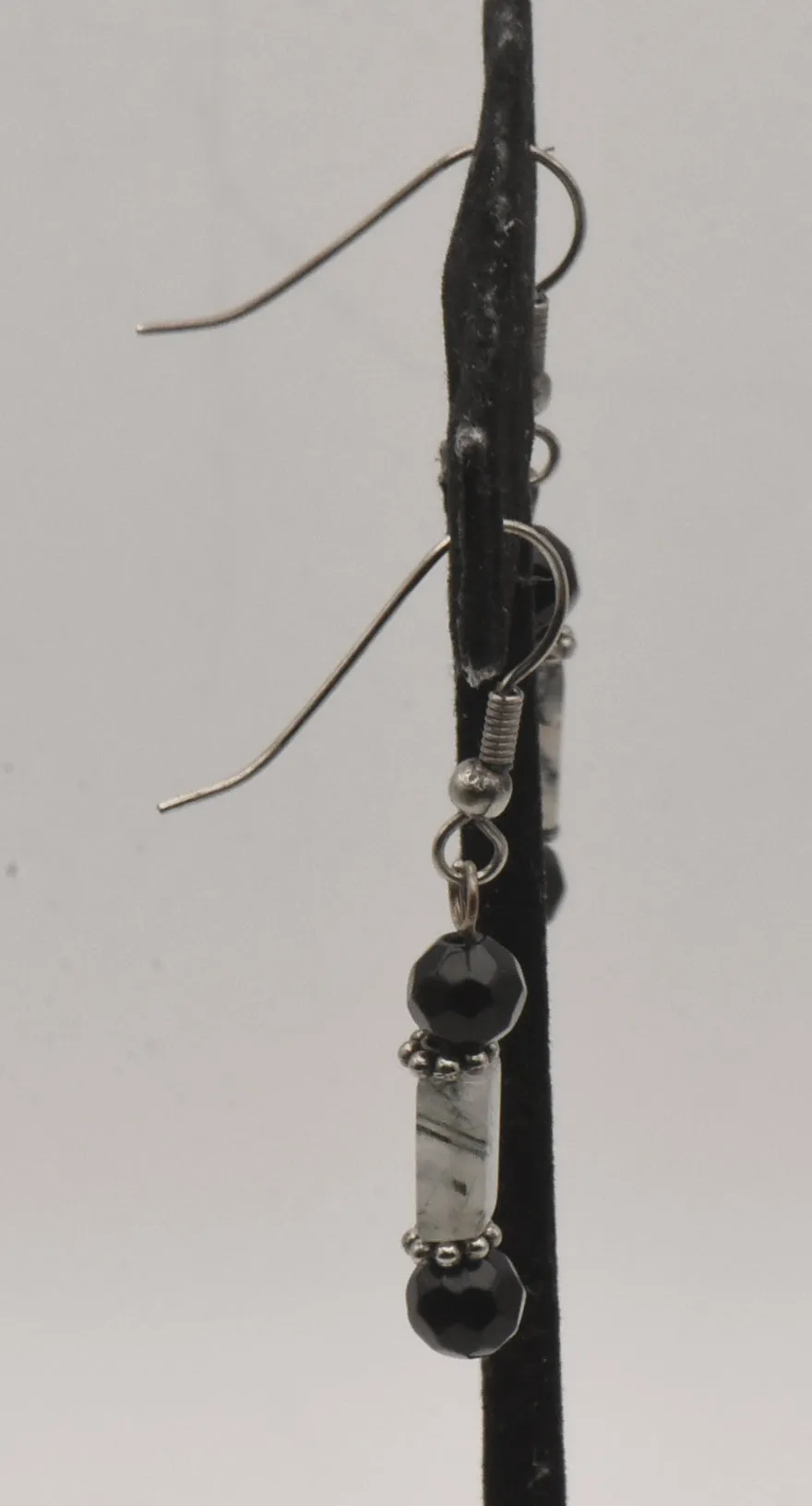 Black Tourmalinated Quartz Dangle Earrings