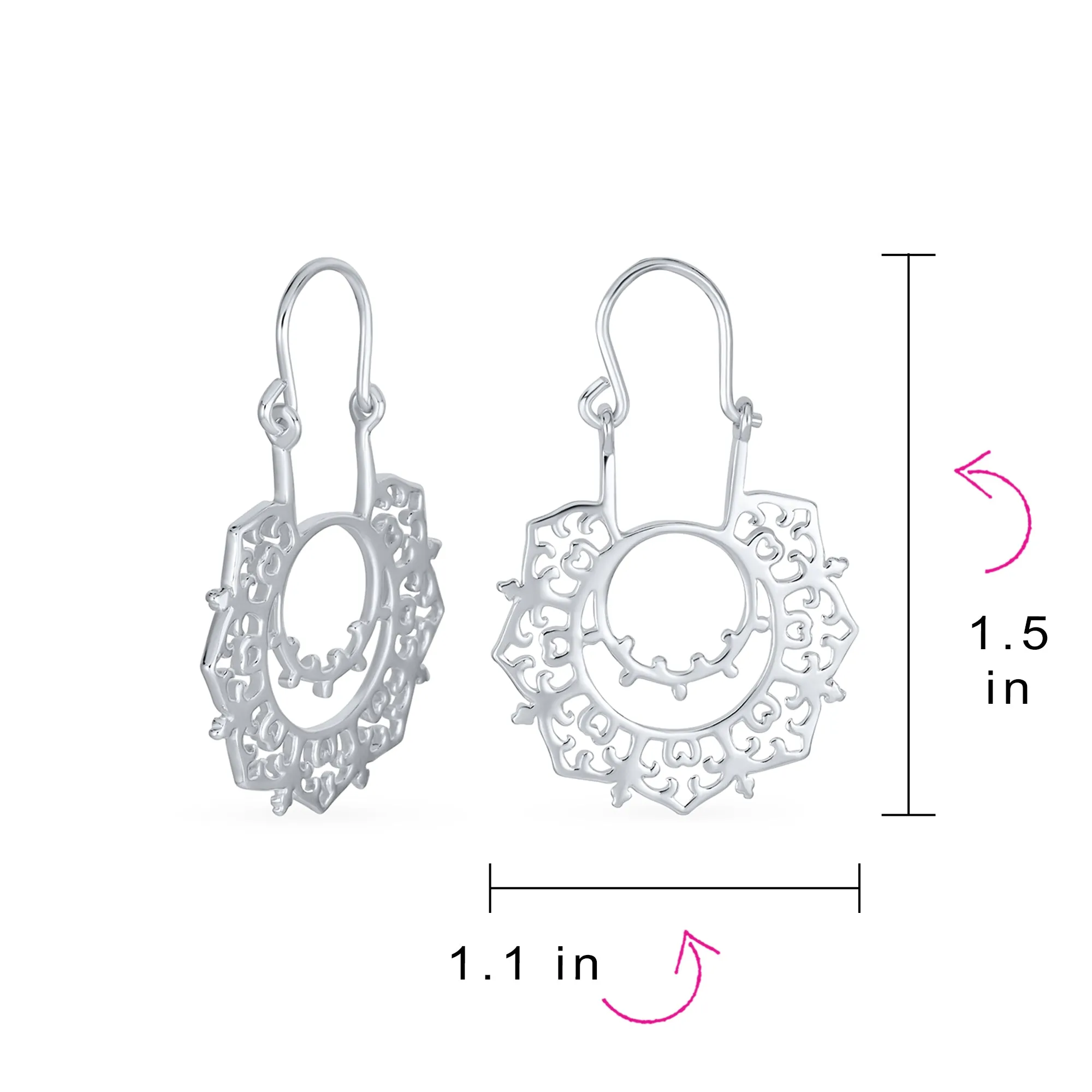 Boho Swirling Disc Sequin Dangle Threader Earrings Sterling Silver