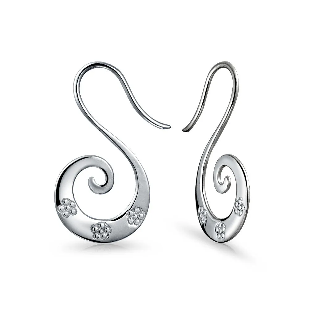 Boho Swirling Disc Sequin Dangle Threader Earrings Sterling Silver