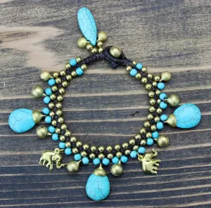 Brass Elephant and Turquoise Beaded Bracelet