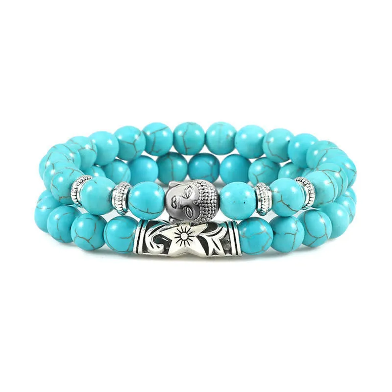 Buddha Stones 2Pcs Natural Crystal Agate Buddha Protection Bracelet