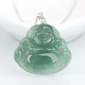 Buddha Stones 925 Sterling Silver Laughing Buddha Jade Protection Calm Necklace Chain Pendant