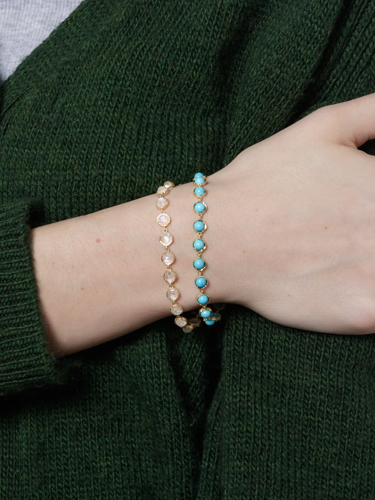 Cabochon Kingman Turquoise Petite Classic Link Yellow Gold Bracelet