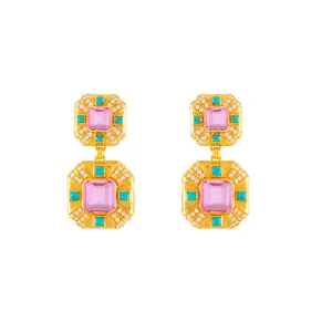 Carrie Earrings Pink Quartz, Turquoise & Clear Quartz (PRE-ORDER)