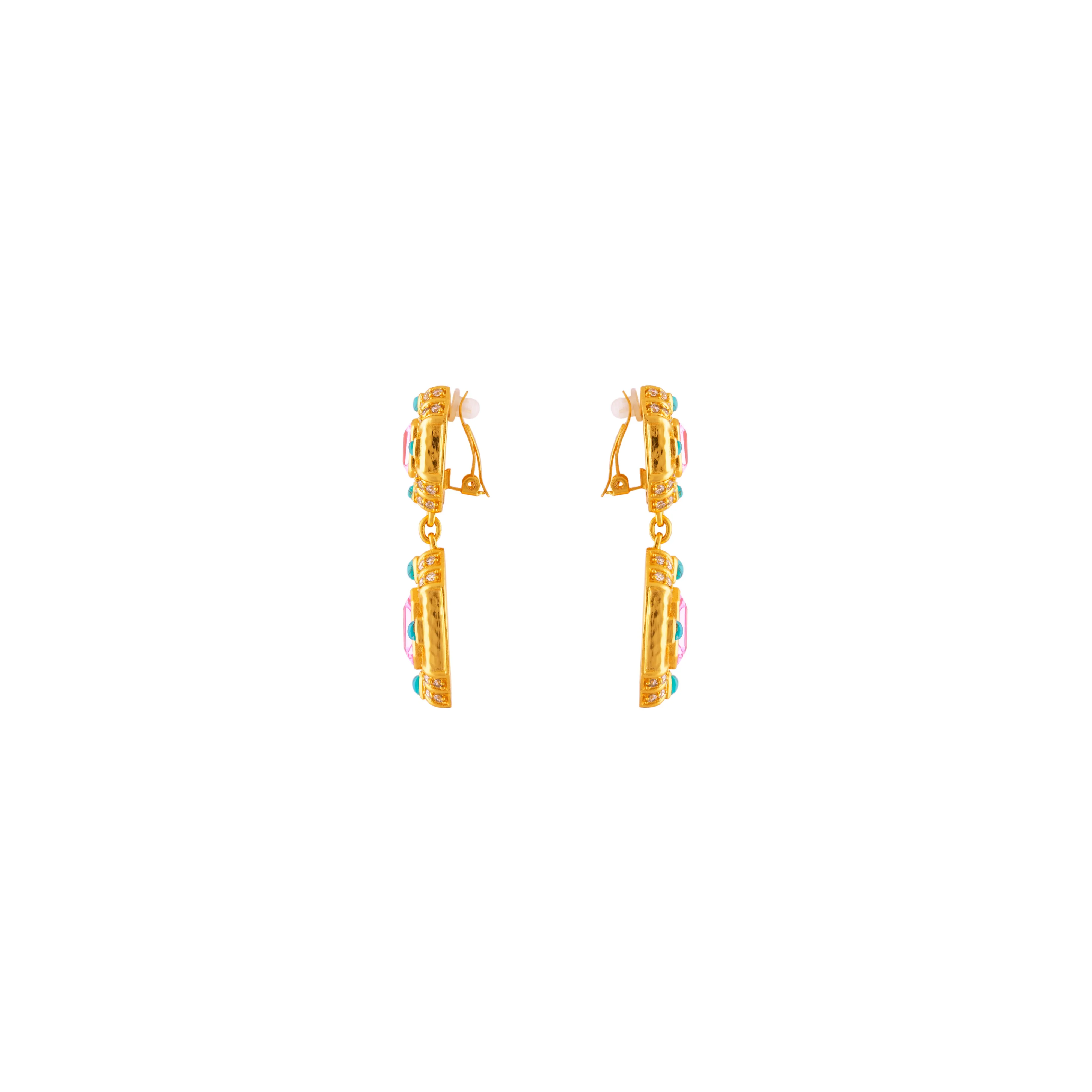 Carrie Earrings Pink Quartz, Turquoise & Clear Quartz (PRE-ORDER)