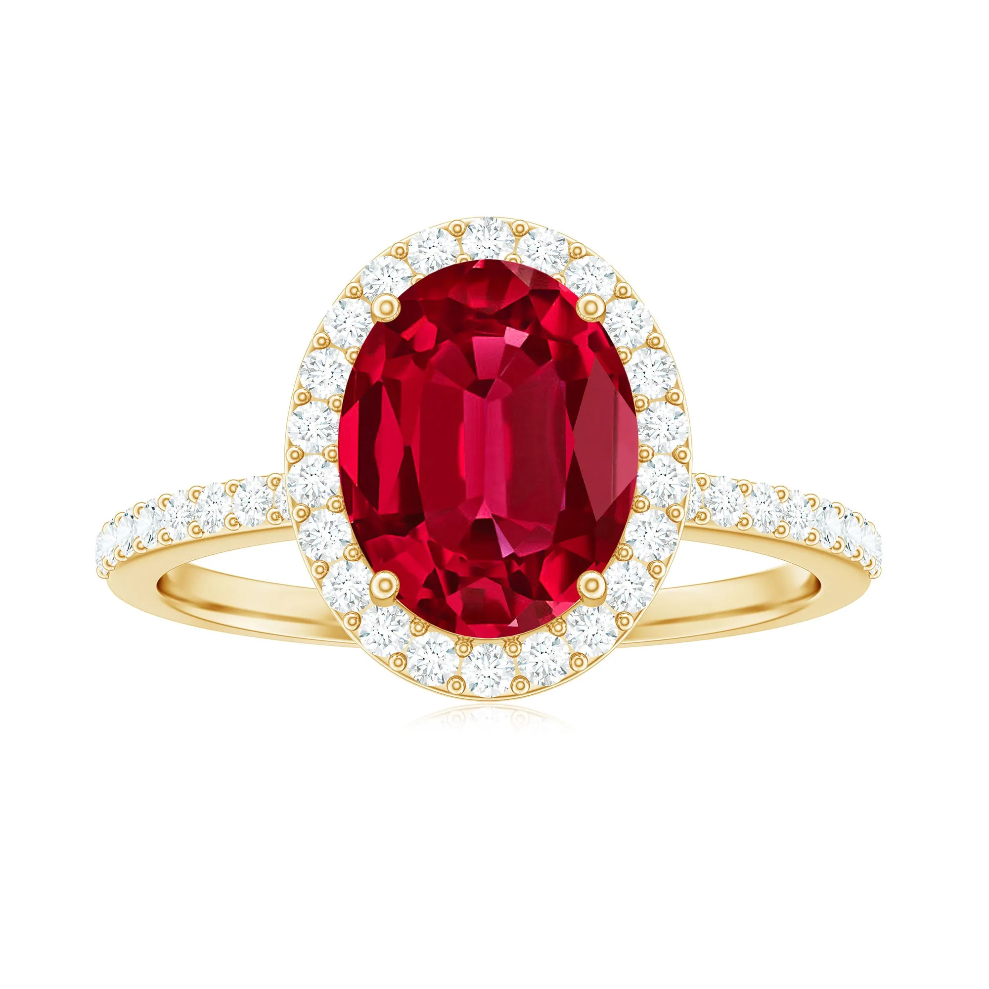 Certified Lab Grown Ruby Oval Engagement Ring With Moissanite Halo