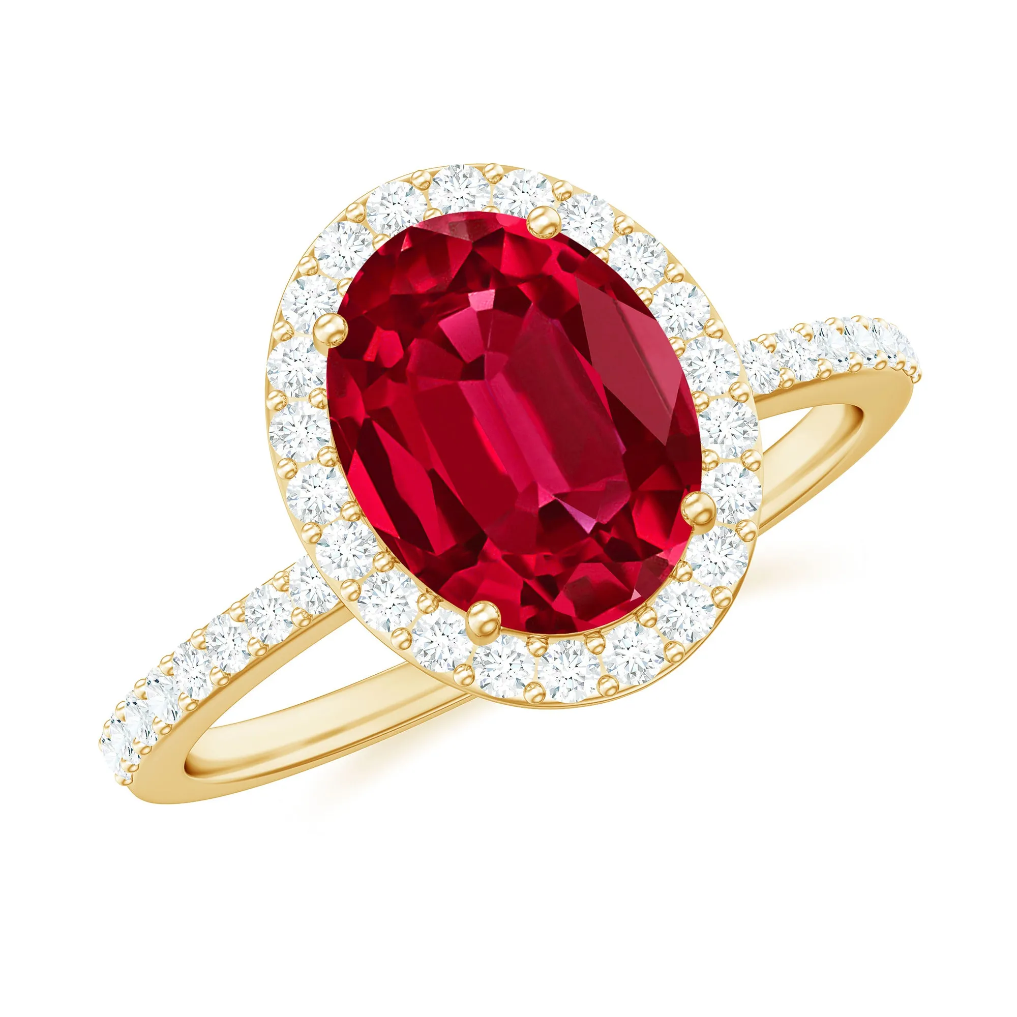 Certified Lab Grown Ruby Oval Engagement Ring With Moissanite Halo