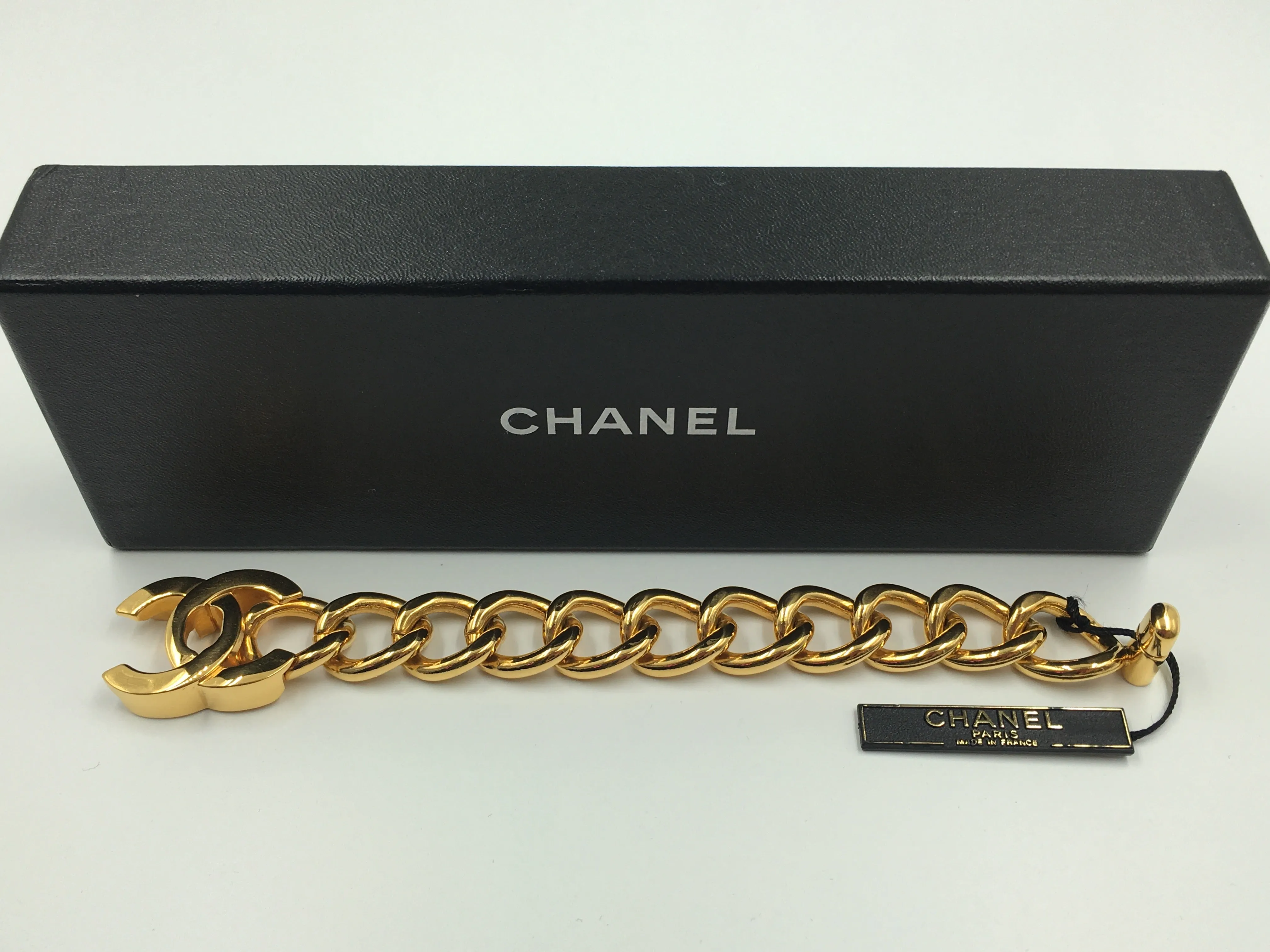 Chanel Gold Tone CC Logo Chunky Chain Bracelet