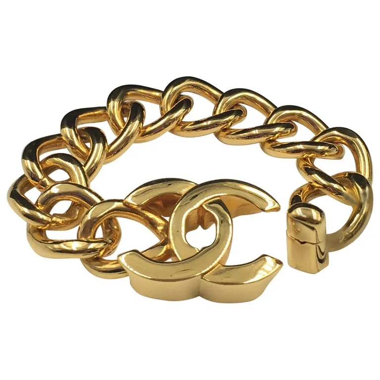 Chanel Gold Tone CC Logo Chunky Chain Bracelet