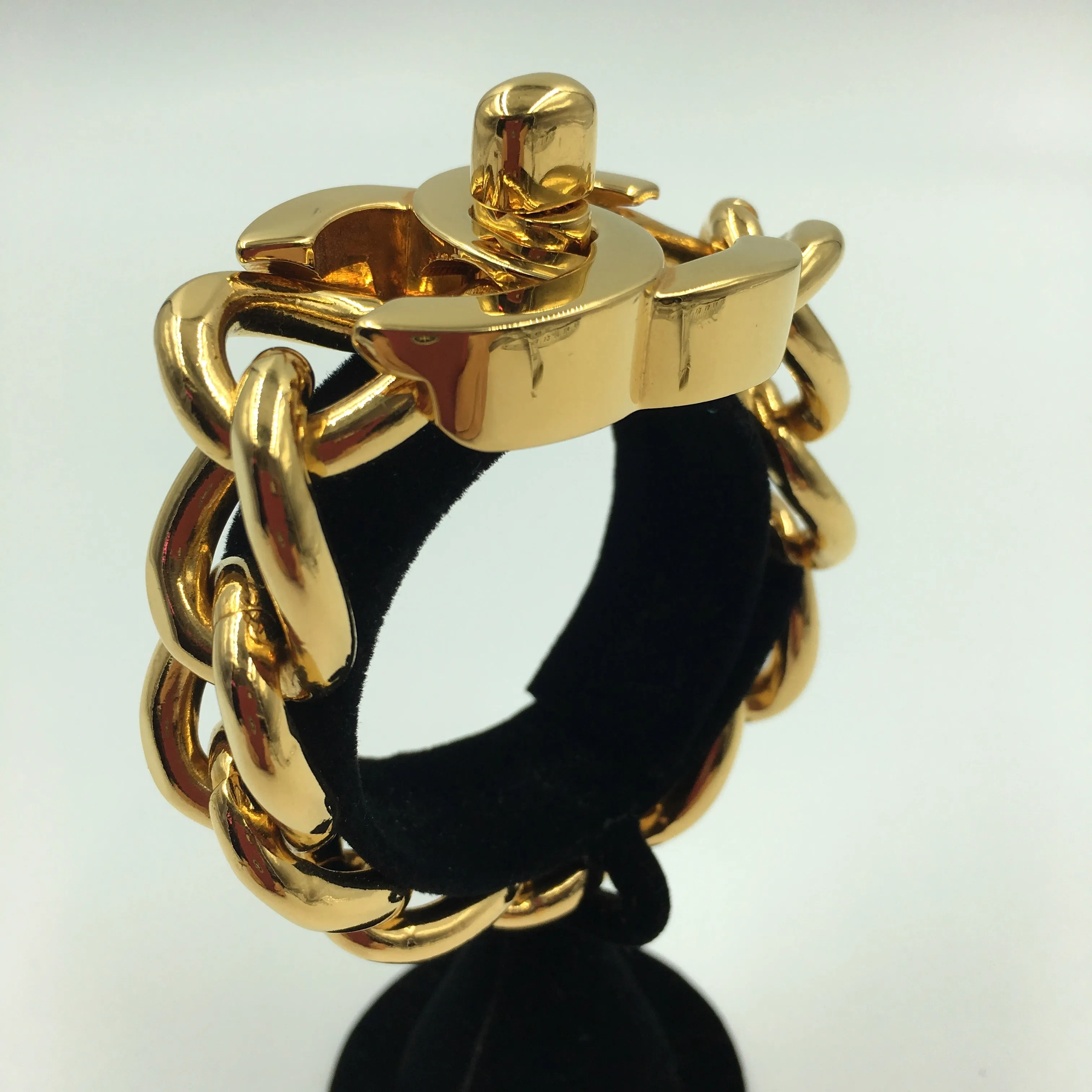 Chanel Gold Tone CC Logo Chunky Chain Bracelet