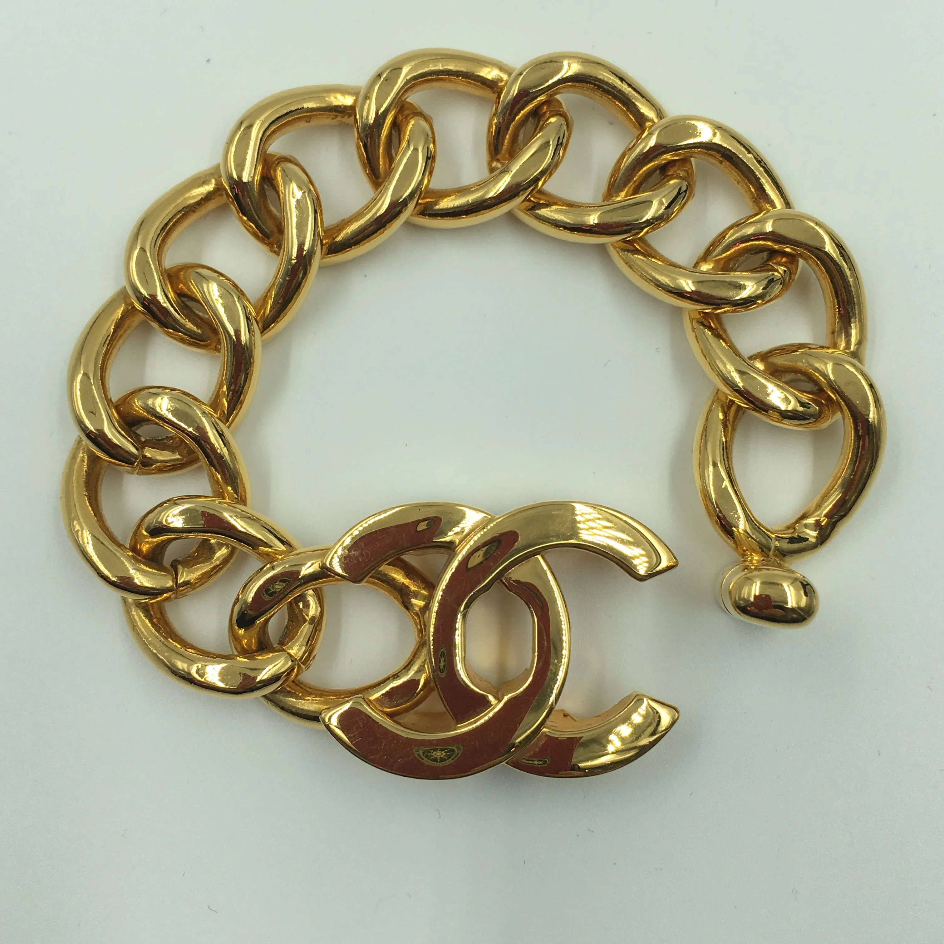 Chanel Gold Tone CC Logo Chunky Chain Bracelet