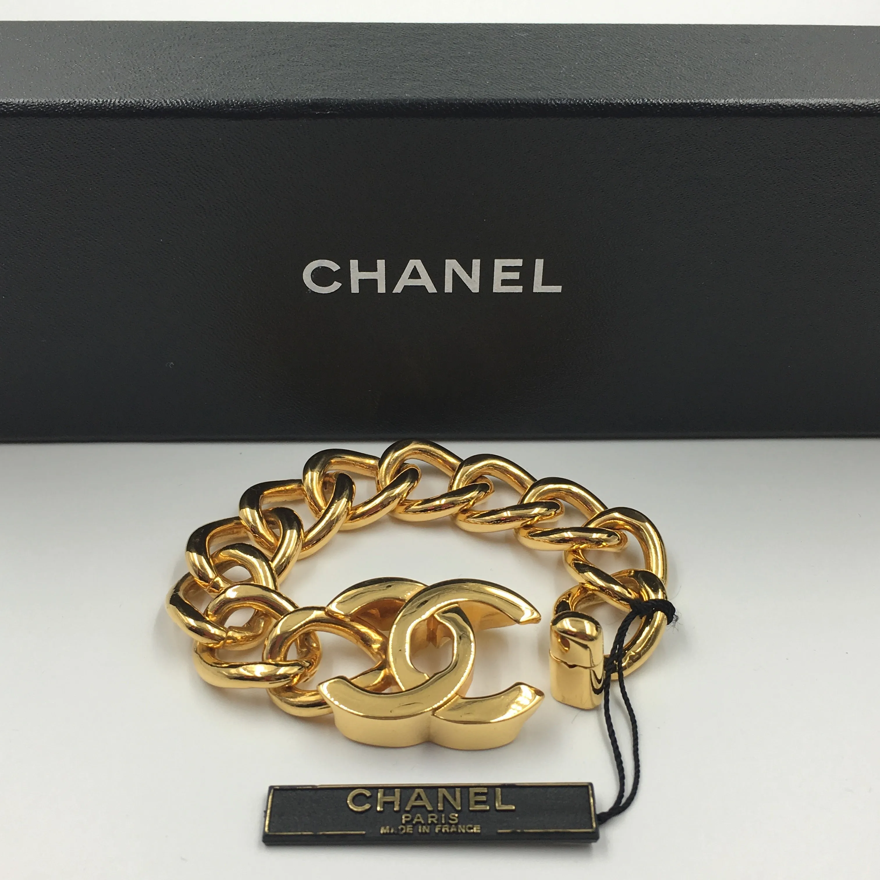 Chanel Gold Tone CC Logo Chunky Chain Bracelet