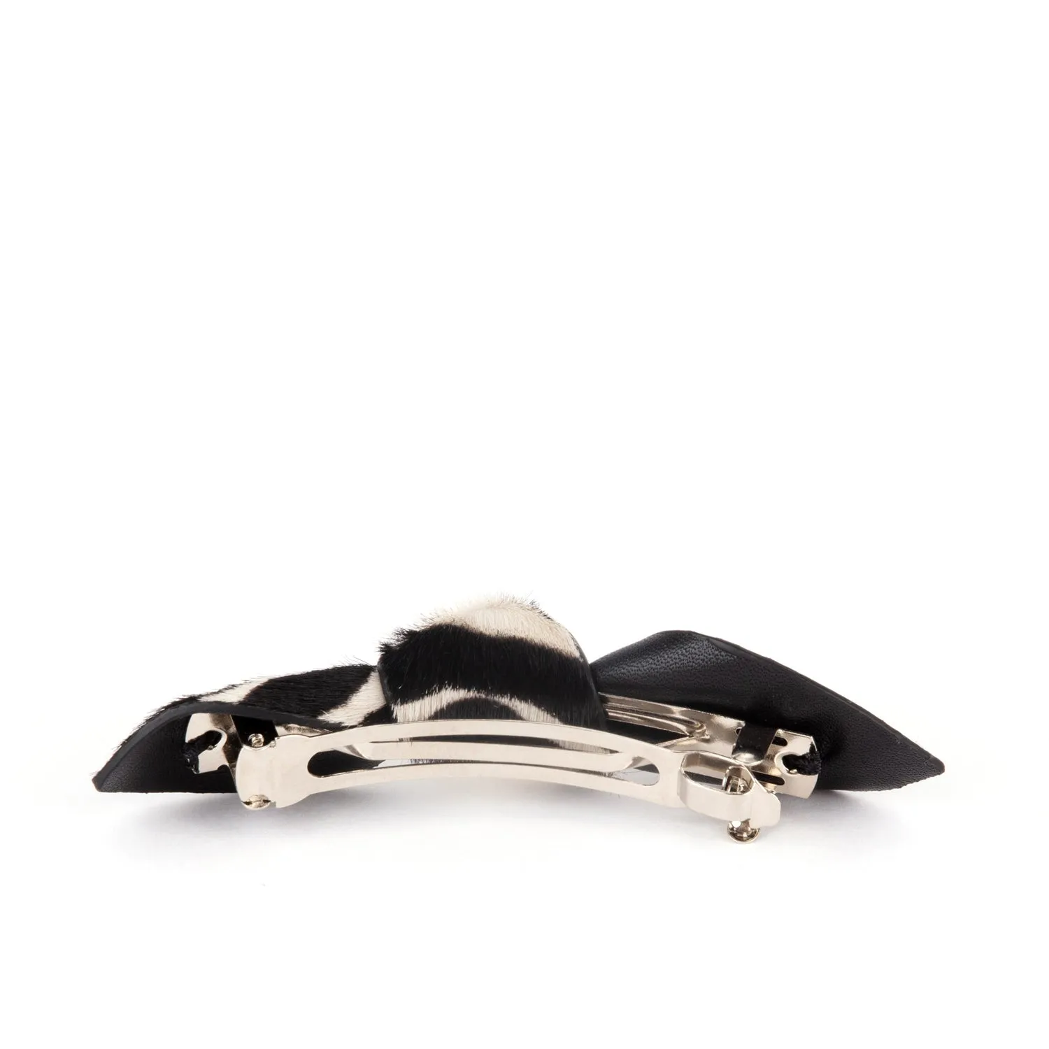 Charlotte Leather Knot Hair Barrette, Zebra Print