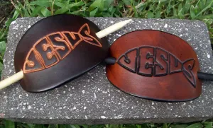 Christian Fish Jesus Leather Stick Barrettes