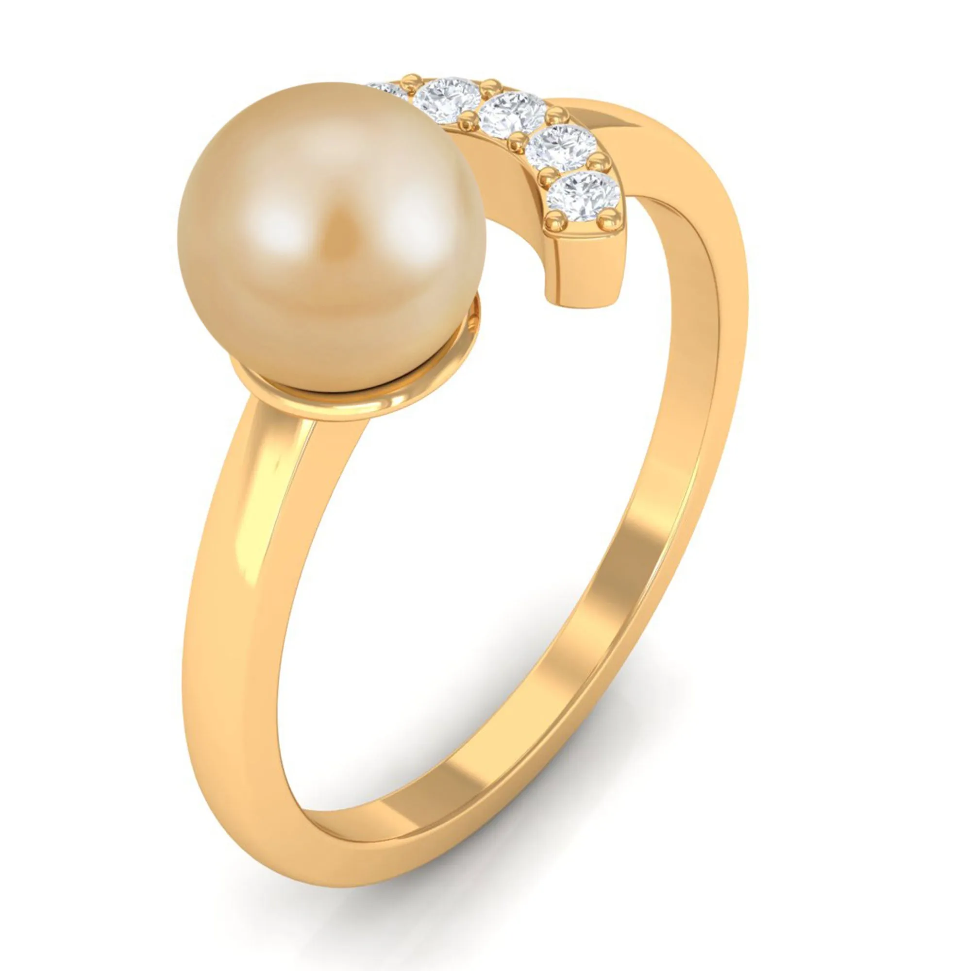 Classic South Sea Pearl and Diamond Cuff Engagement Ring