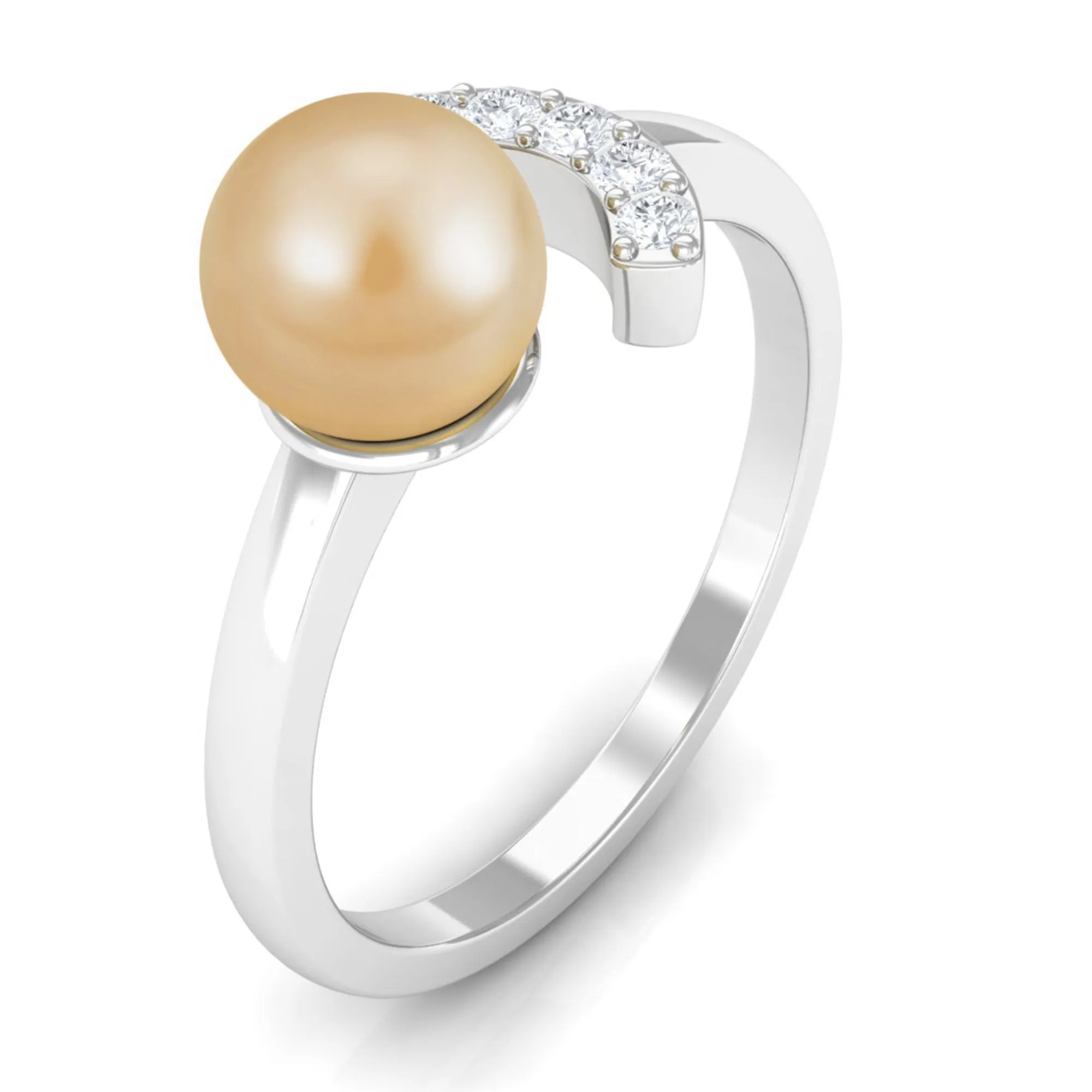 Classic South Sea Pearl and Diamond Cuff Engagement Ring