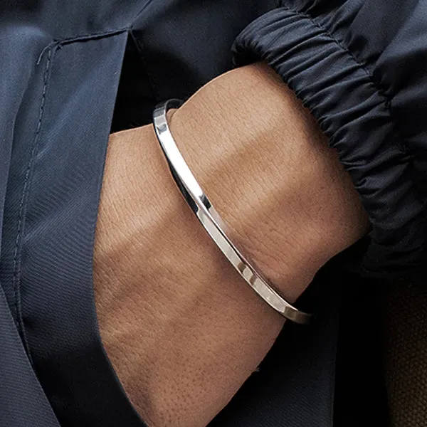 Classy Men Twisted Silver Cuff Bracelet