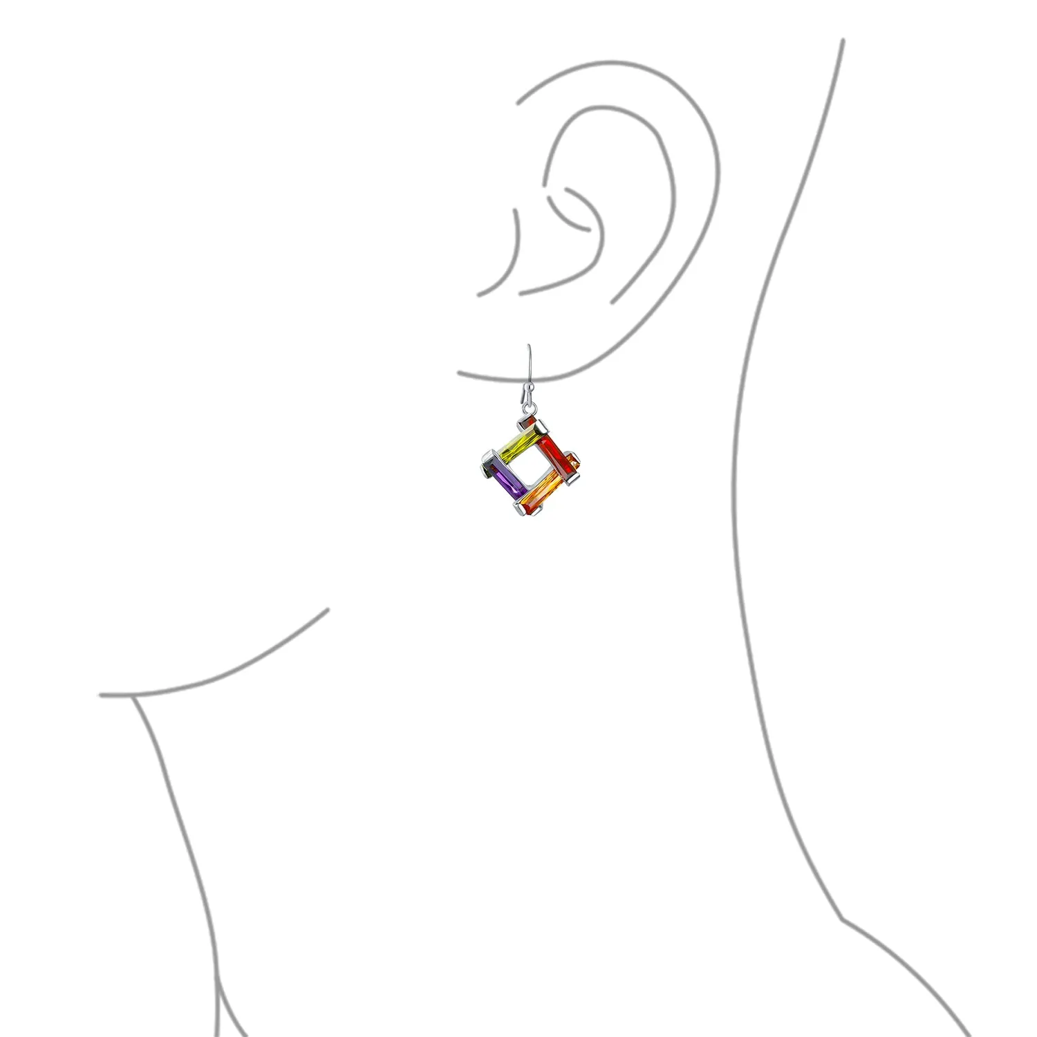 Colorful Multicolor CZ Geometric Criss Cross Square Dangle Earrings