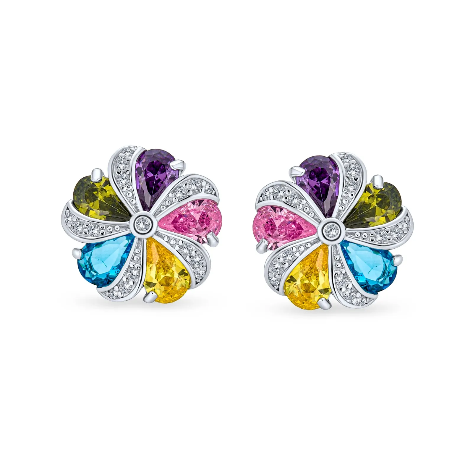 Colorful Multicolor CZ Geometric Criss Cross Square Dangle Earrings