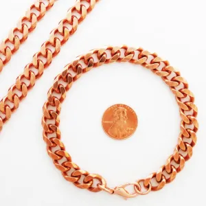 Copper Jewelry Set Heavy Cuban Curb Chains SET76 Solid Copper Necklace Matching Copper Bracelet Set