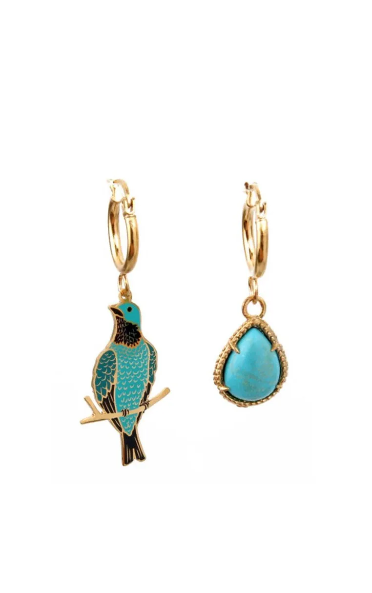 Cotinga Birds Earrings With Turquoise Stone