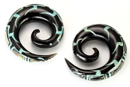 Crushed Turquoise and Abalone Spiral Horn Earring — Price Per 1