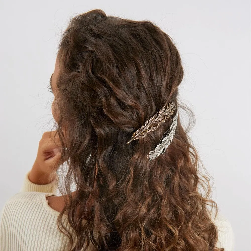 Crystal Feather Hair Barrette Clip