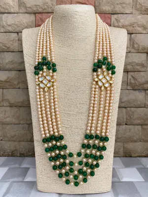 Designer Multi Layered Long Beaded Pearls Kundan Mala For Men And Women