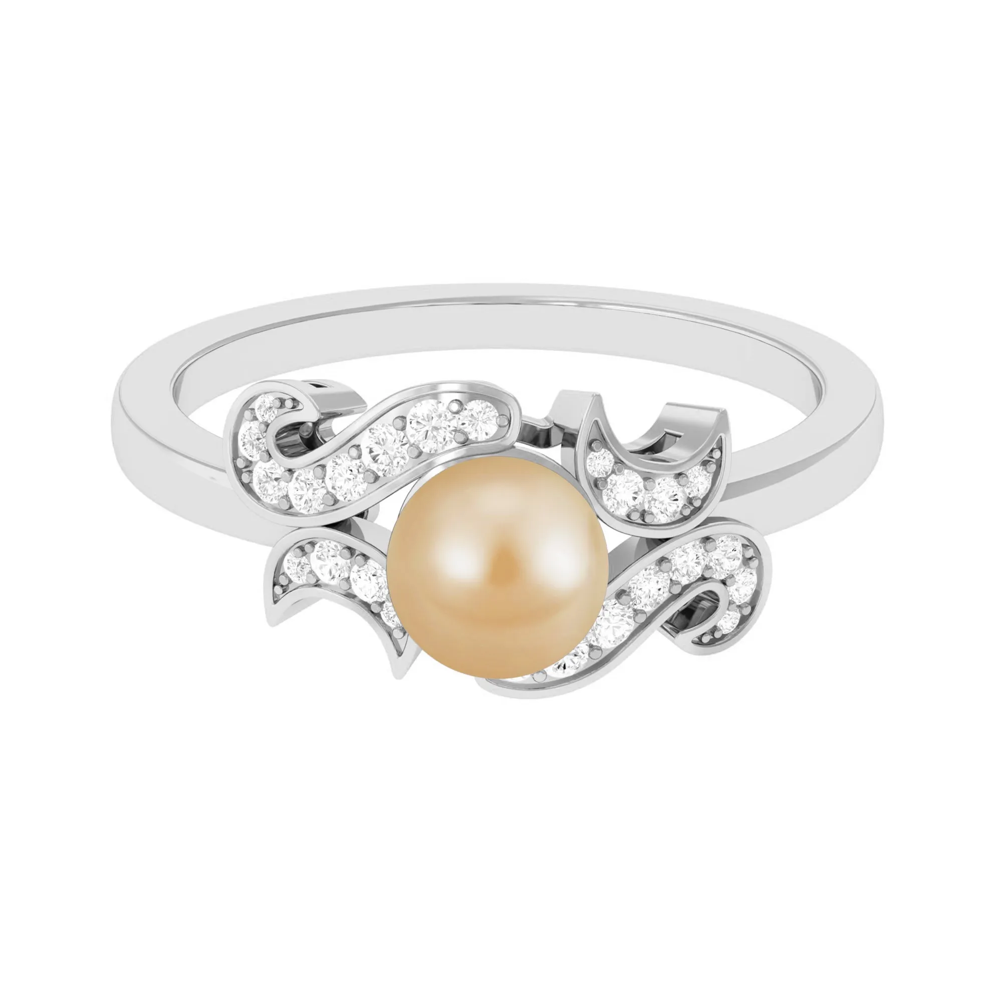 Designer South Sea Pearl Engagement Ring with Diamond