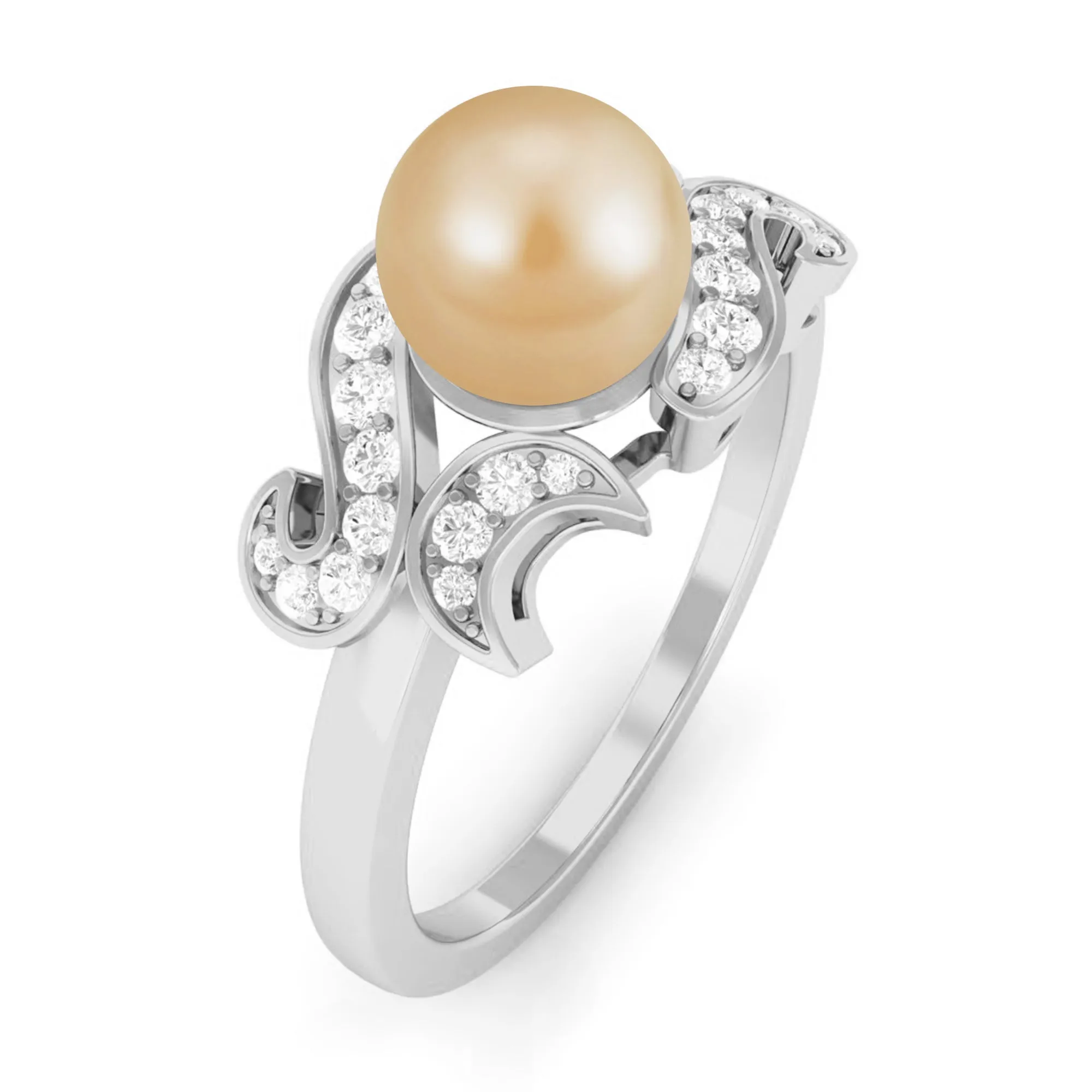 Designer South Sea Pearl Engagement Ring with Diamond