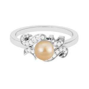 Designer South Sea Pearl Engagement Ring with Diamond