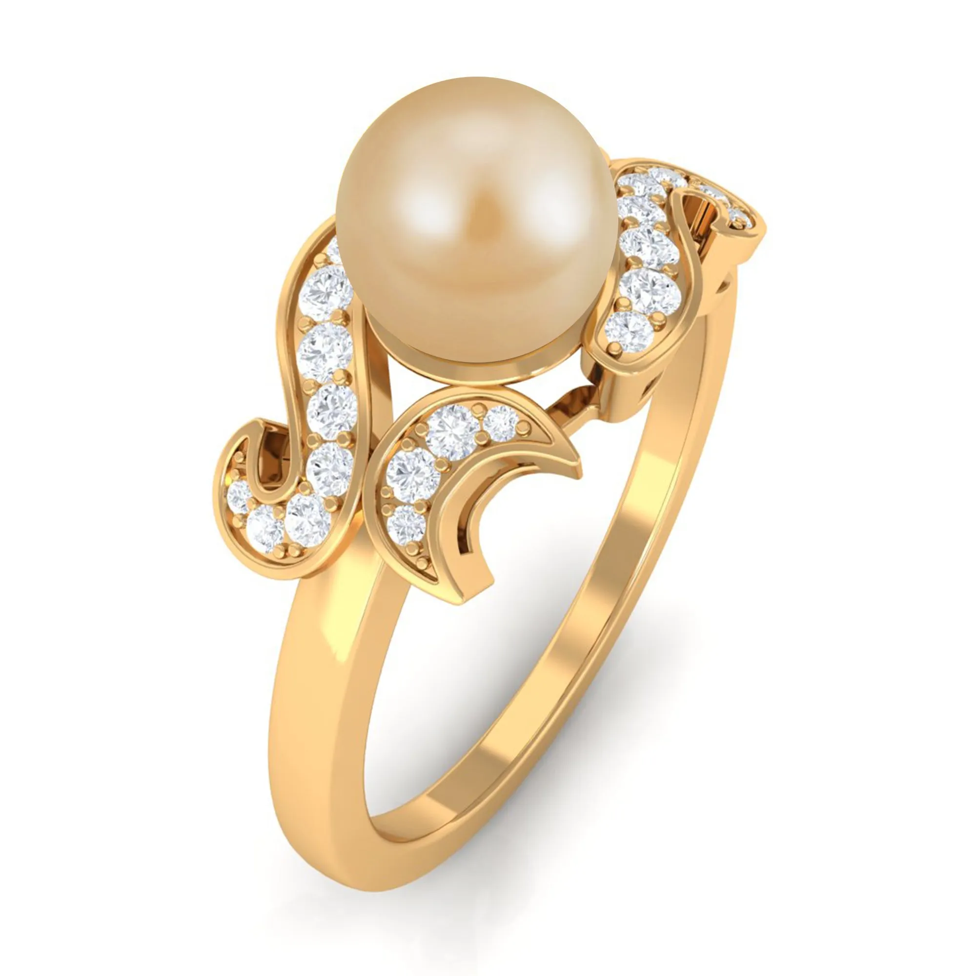 Designer South Sea Pearl Engagement Ring with Diamond