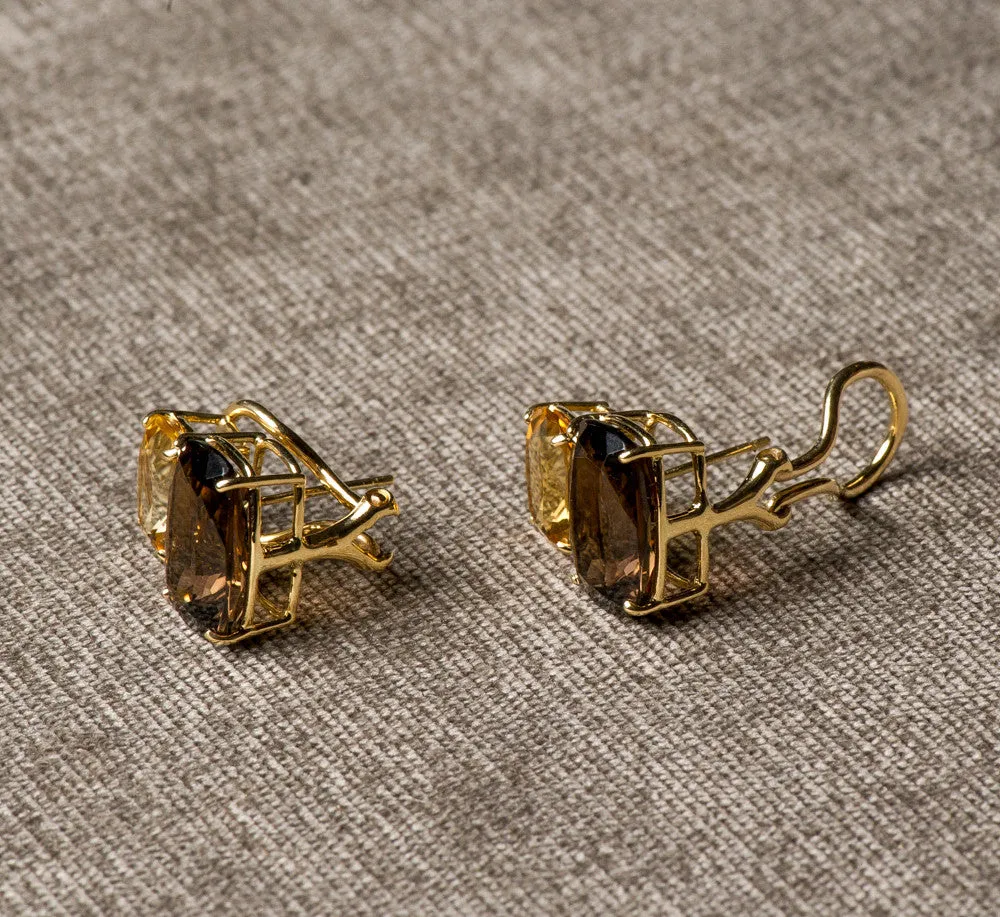 DFS 14KYG Citrine & Smokey Quartz Earrings