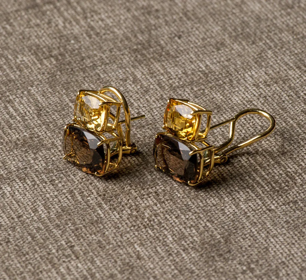 DFS 14KYG Citrine & Smokey Quartz Earrings