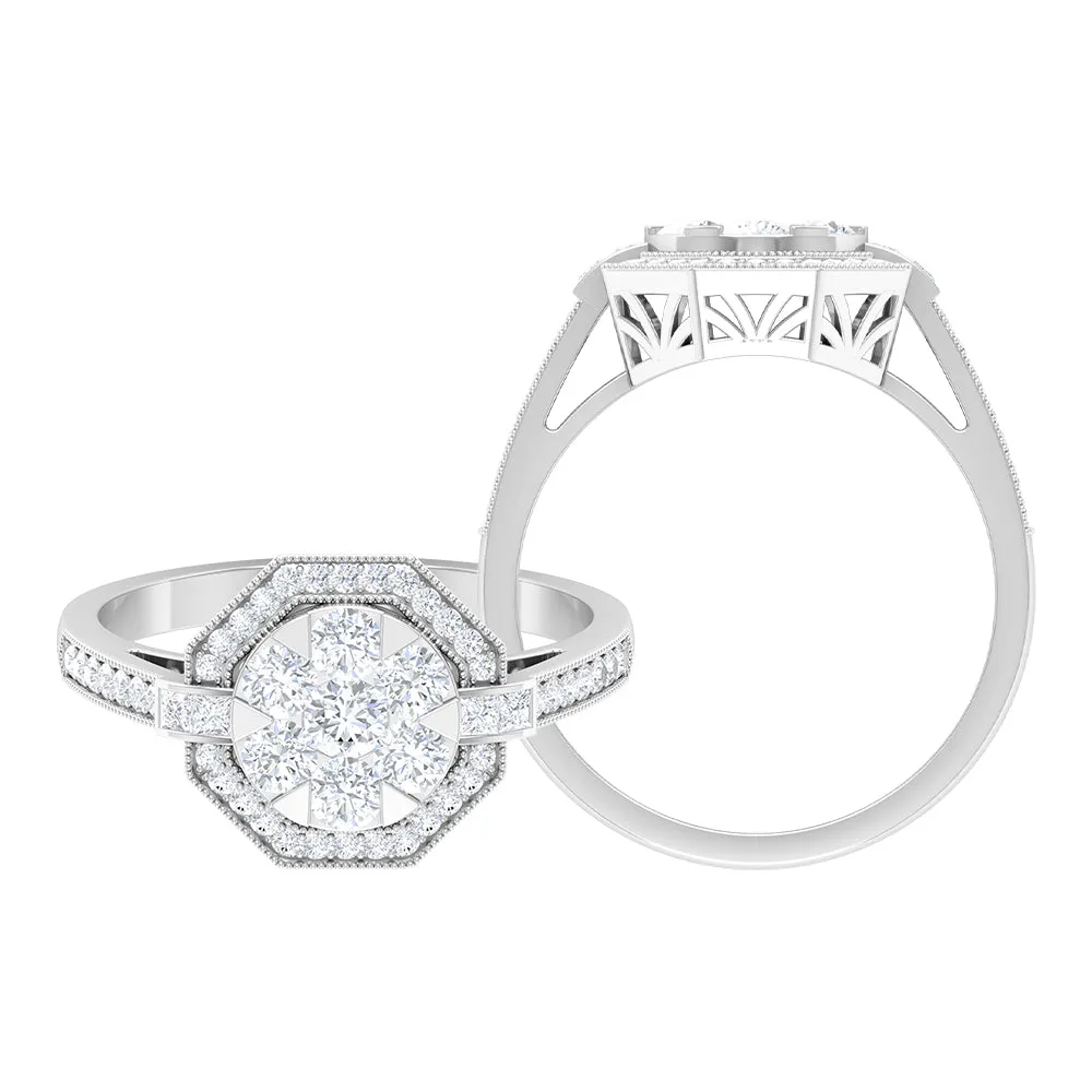 Diamond Flower Engagement Ring in Prong Setting