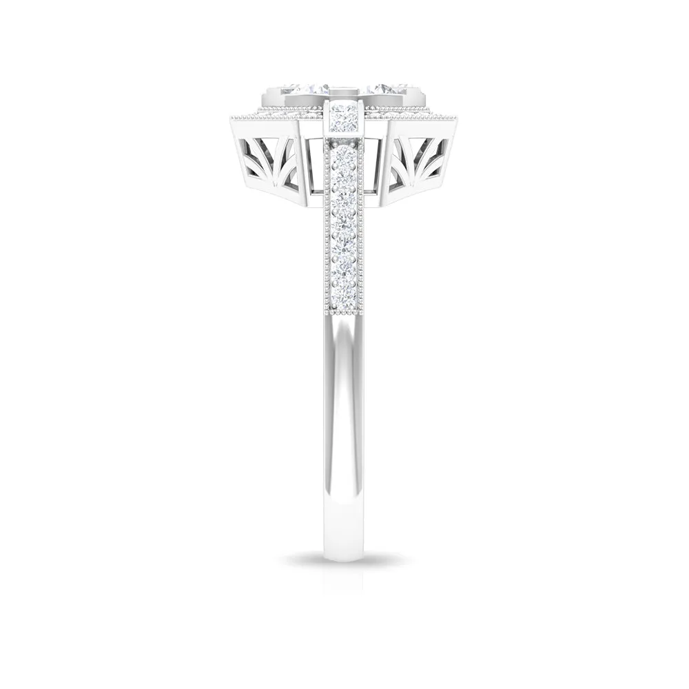 Diamond Flower Engagement Ring in Prong Setting