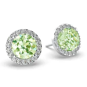 Diamond Peridot Halo Stud Earrings 18K White Gold