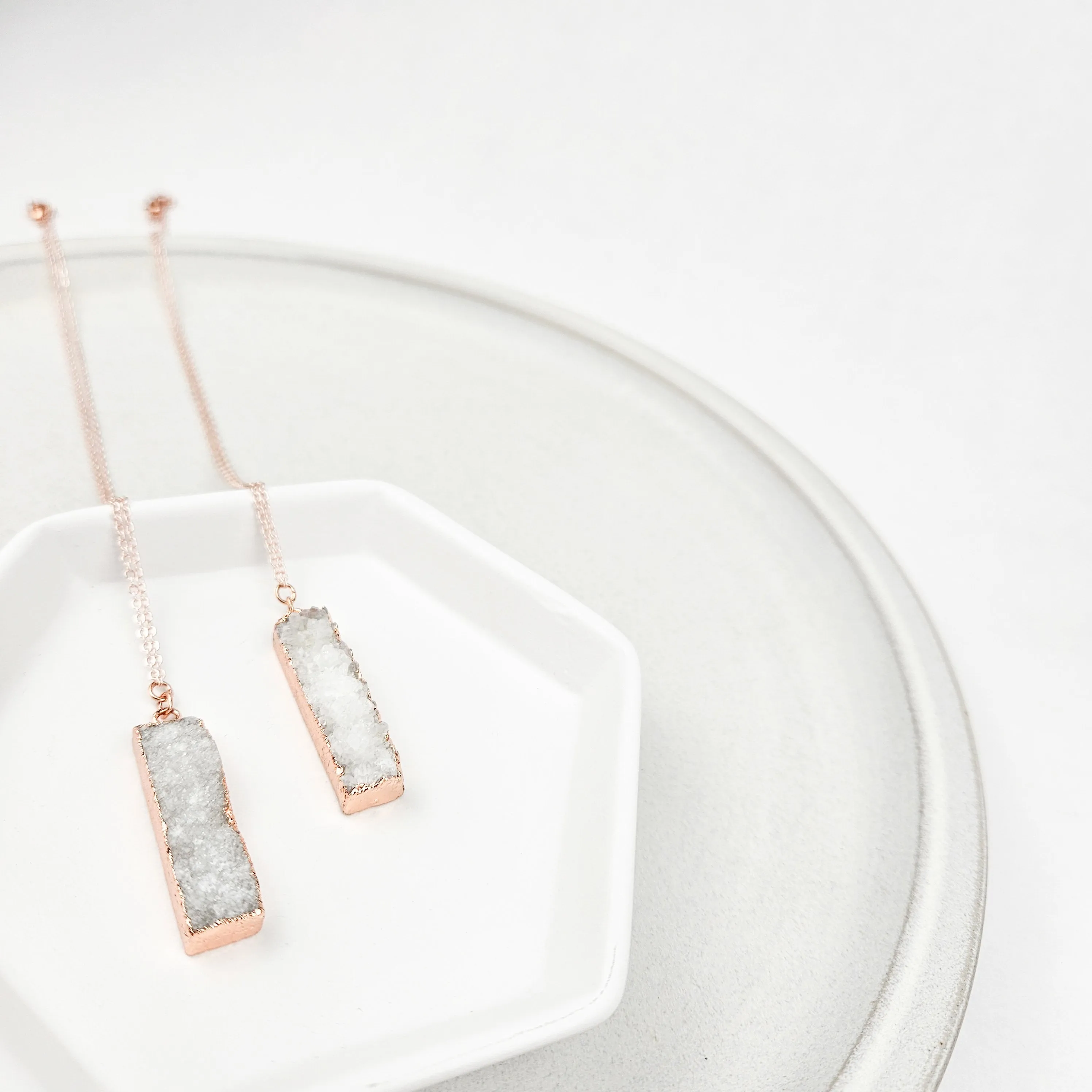 Druzy Quartz Bar Rose Gold Necklace