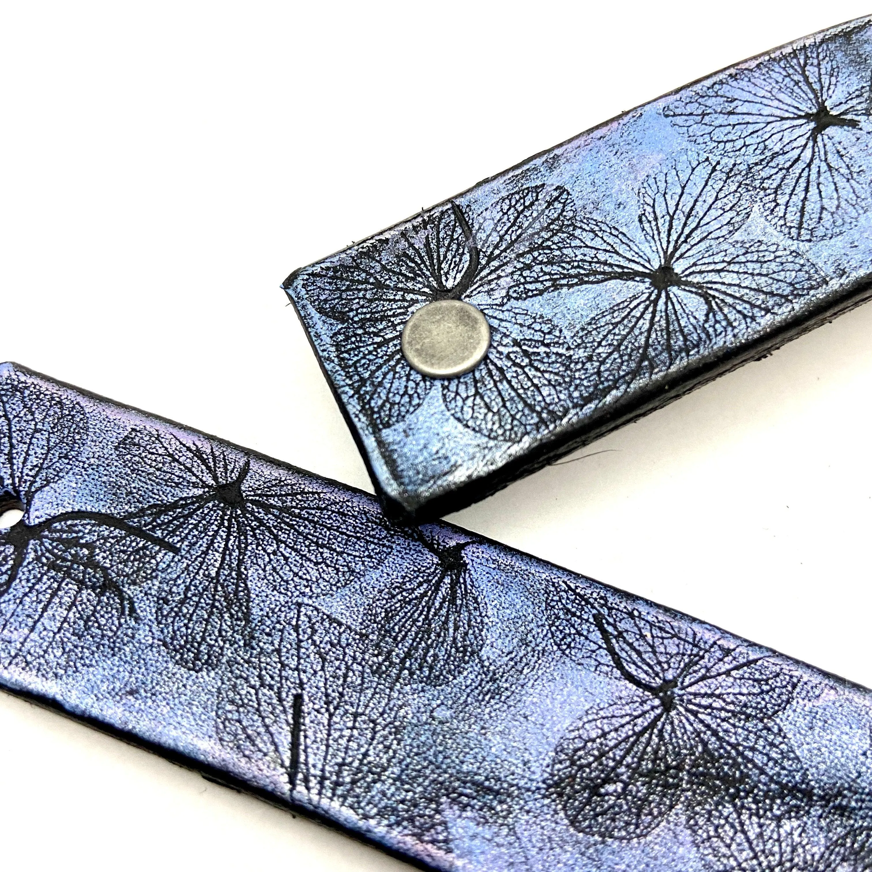 Embossed Purple Hydrangea Flowers Embossed Leather Hair Clip