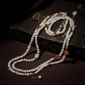 Exclusive Design Chinese Style Vintage Pearl Necklace with Fine Jade Tourmaline Gems