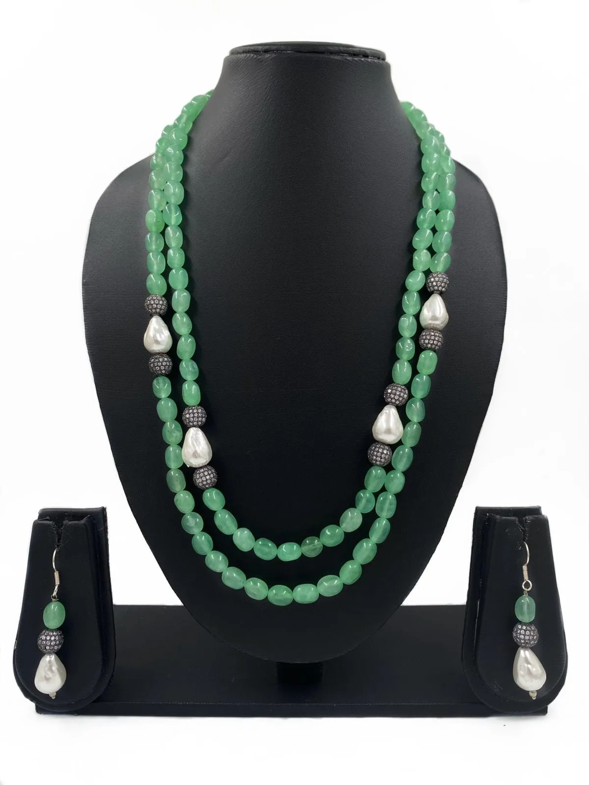 Fancy Mint Green Jade Beads Necklace With Pearls For Women By Gehna Shop