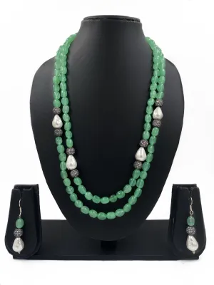 Fancy Mint Green Jade Beads Necklace With Pearls For Women By Gehna Shop