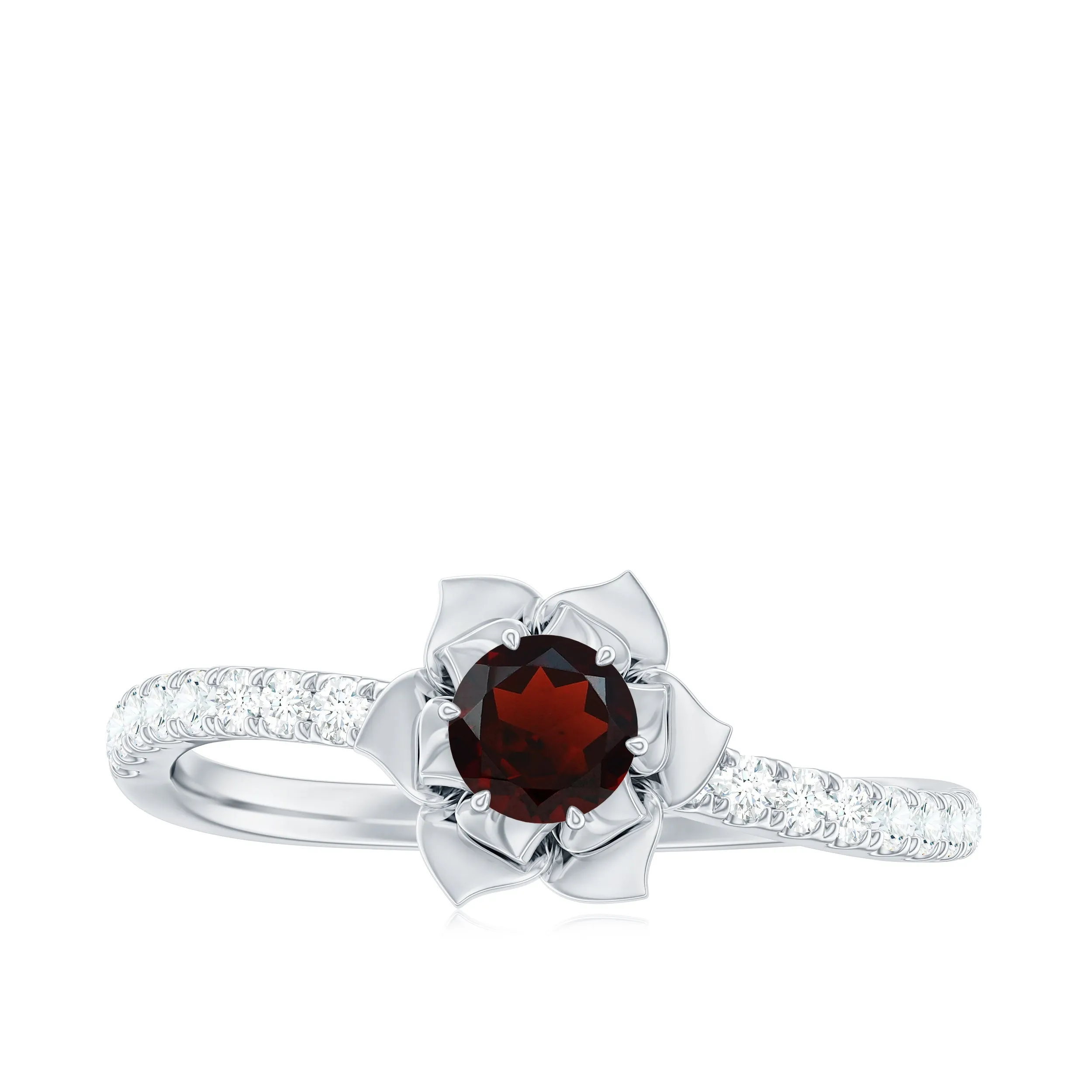 Floral Inspired Garnet Rose Engagement Ring with Diamond