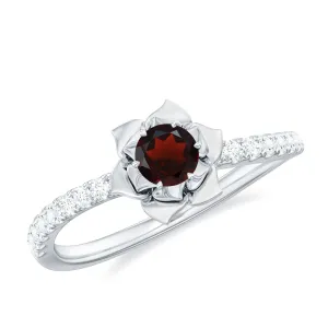 Floral Inspired Garnet Rose Engagement Ring with Diamond