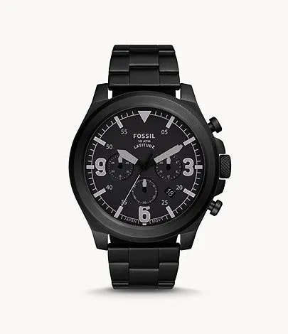 Fossil Men's Latitude Chronograph Black Stainless Steel Watch FS5754