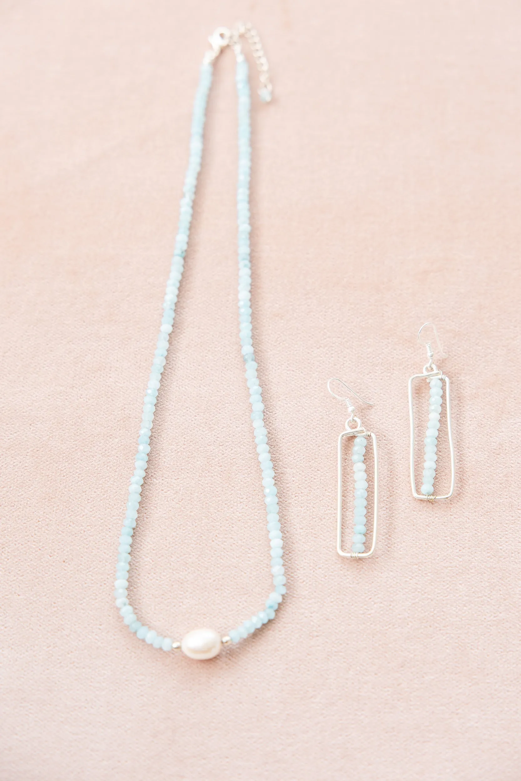 Frosty Blue Pearl Charm Necklace