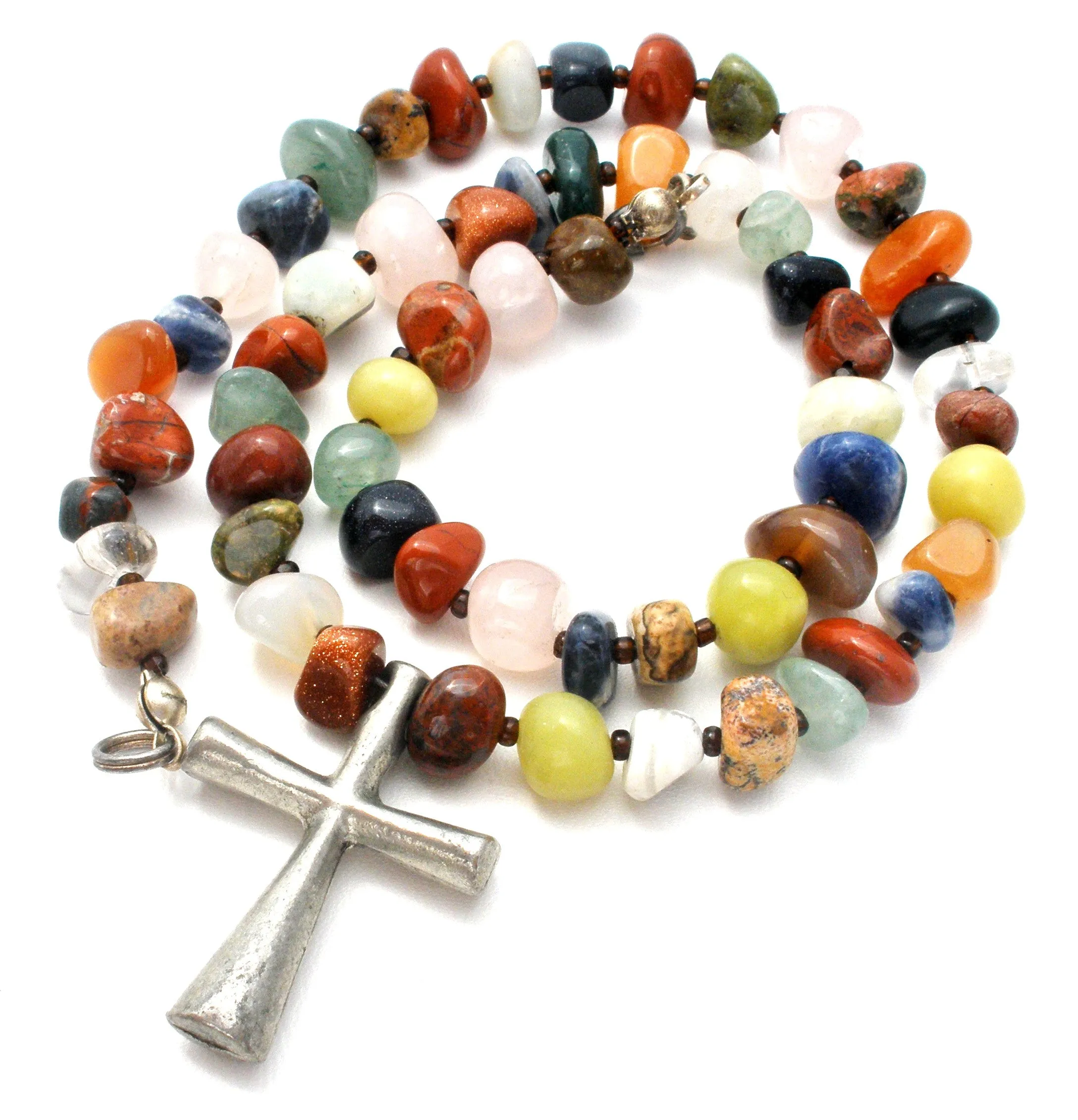 Gemstone Bead Cross Necklace Sterling Silver