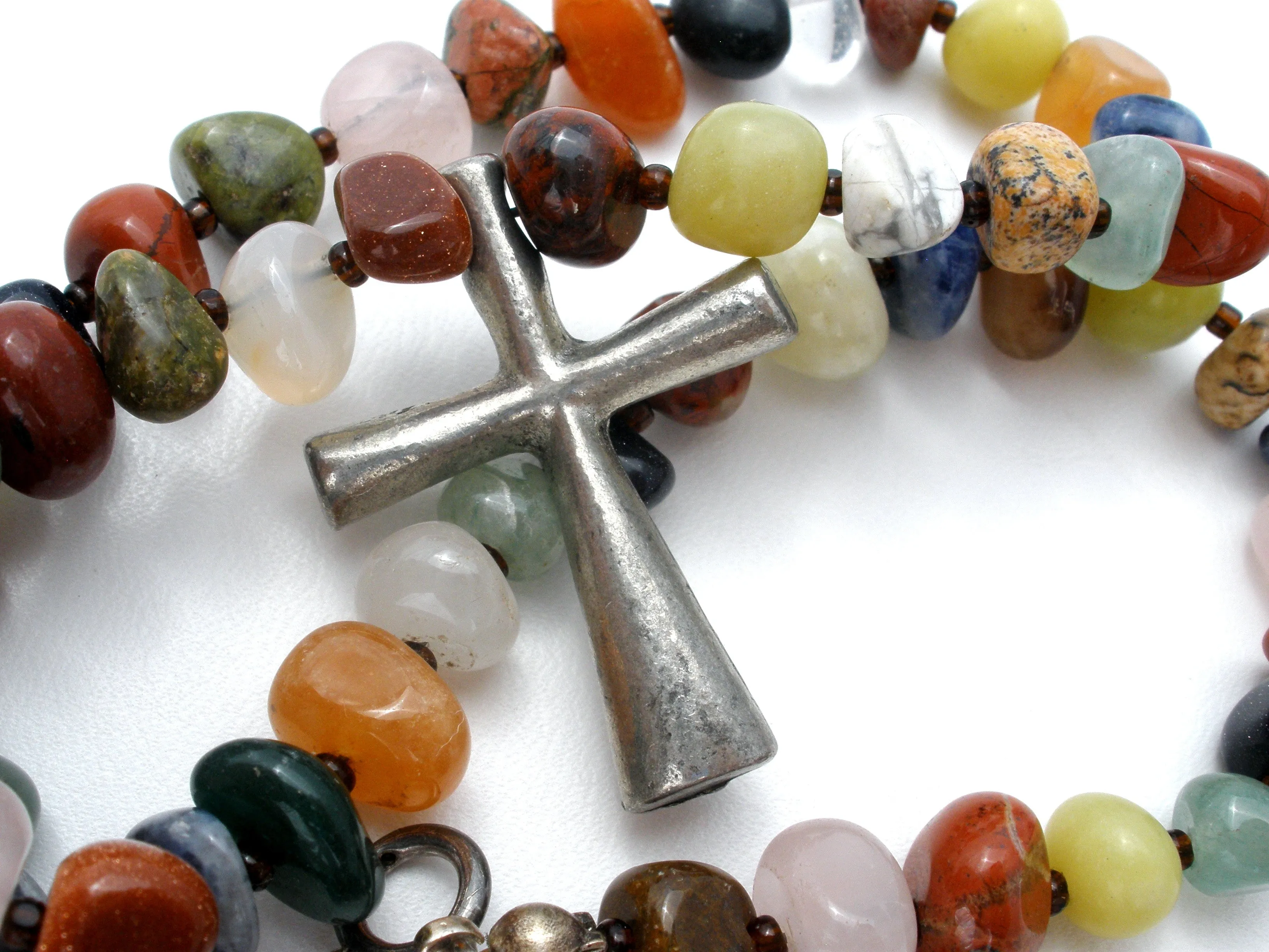 Gemstone Bead Cross Necklace Sterling Silver