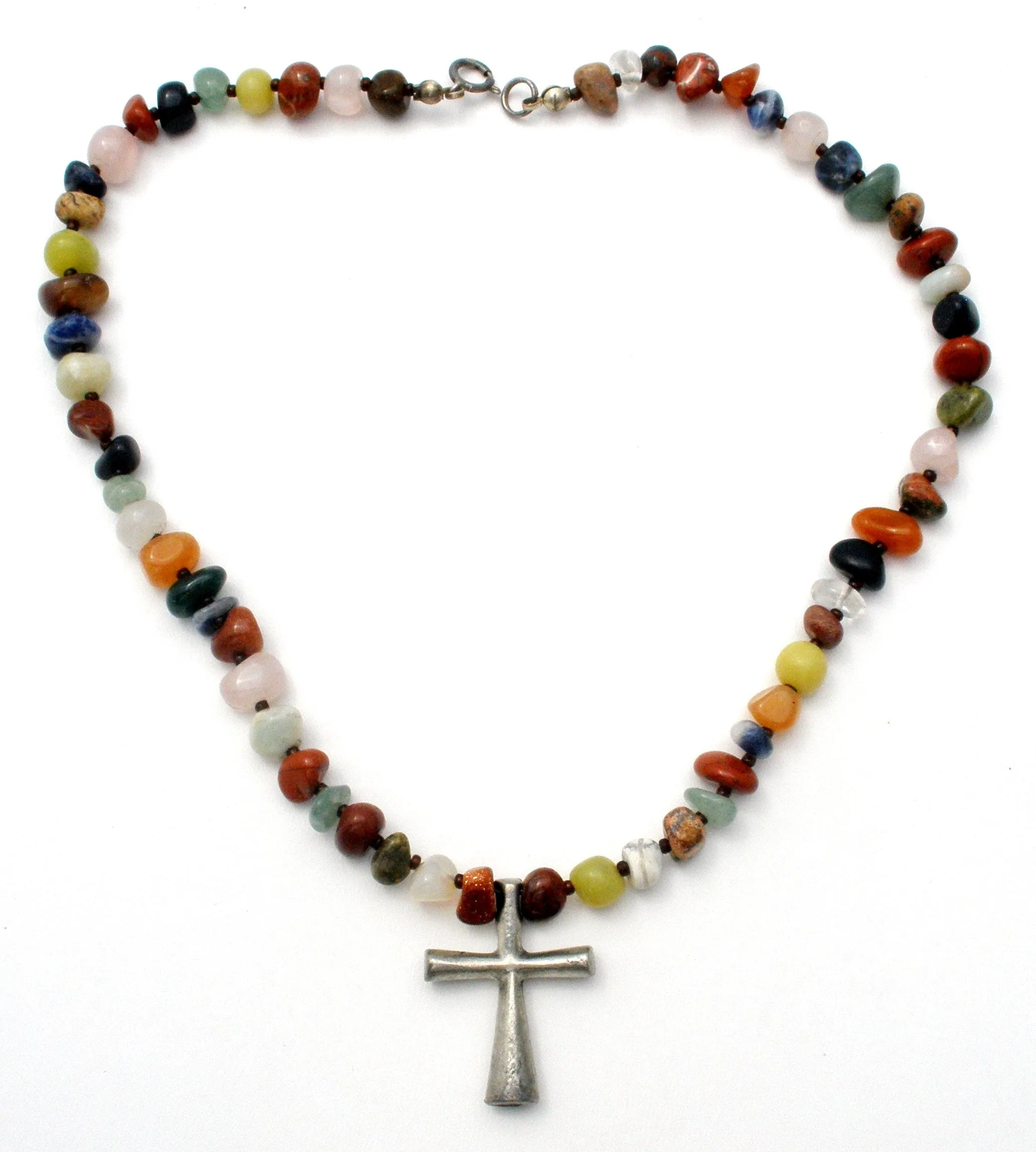 Gemstone Bead Cross Necklace Sterling Silver